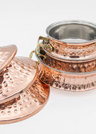 Atiq set of 3 copper tajin with lids 13,15,17 cm