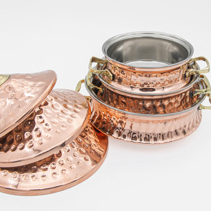Atiq set of 3 copper tajin with lids 13,15,17 cm