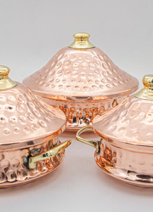 Atiq set of 3 copper tajin with lids 13,15,17 cm