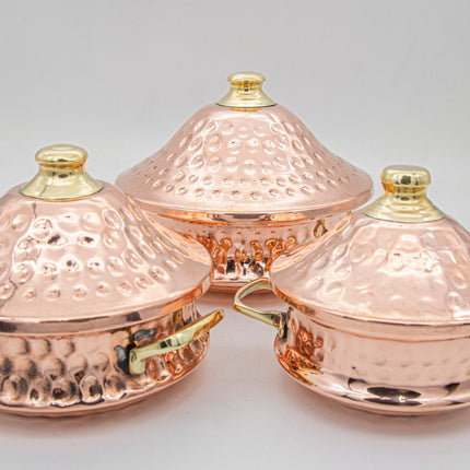 Atiq set of 3 copper tajin with lids 13,15,17 cm