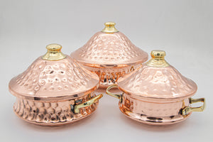 Atiq set of 3 copper tajin with lids 13,15,17 cm