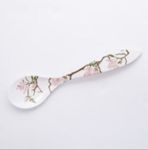 Bright Designs Melamine Serving Bowl with Serving Spoon and Fork 
Set of 1 (L 26cm W 26cm H 9cm) Cherry Blossom