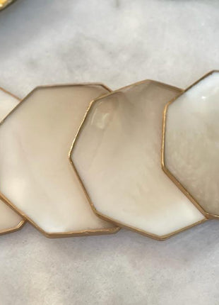 asha's Set of 4 white and beige 
coasters