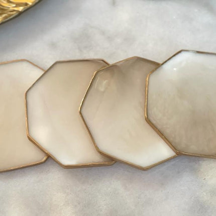 asha's Set of 4 white and beige 
coasters