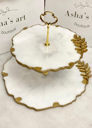 asha's 2 tier cake stand with gold details bottom 25cm top 20cm