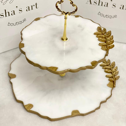 asha's 2 tier cake stand with gold details bottom 25cm top 20cm