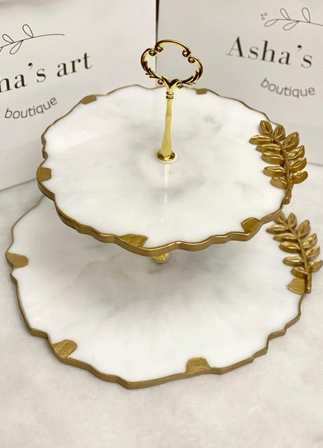 asha's 2 tier cake stand with gold details bottom 25cm top 20cm