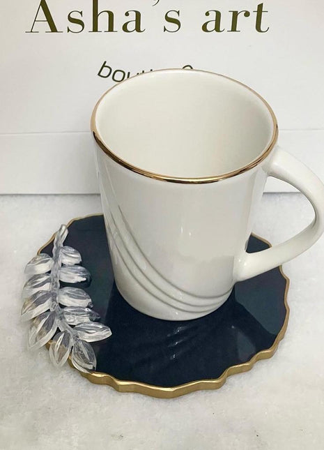 asha's One black coaster 13cm with branch detail