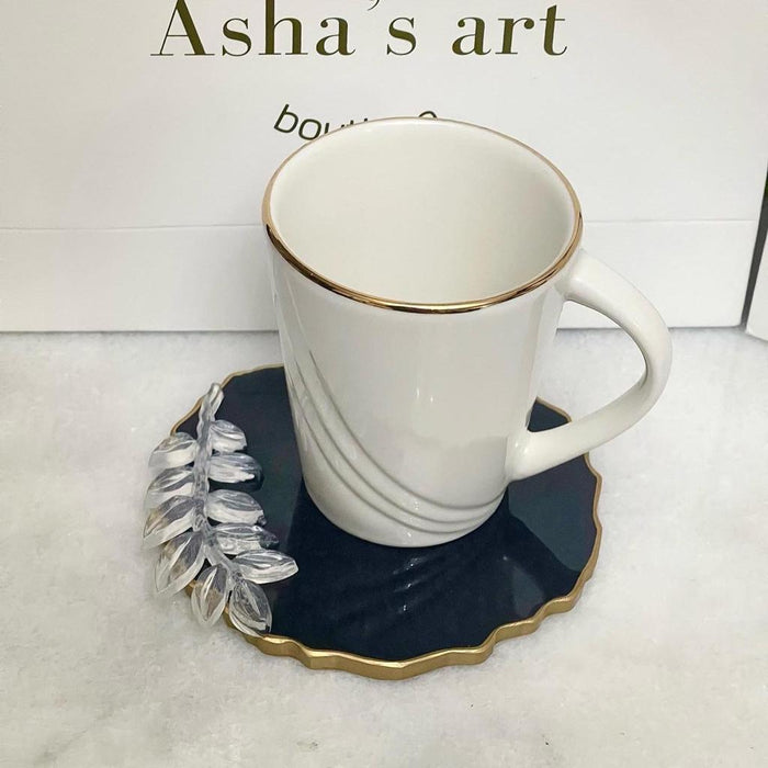 asha's One black coaster 13cm with branch detail