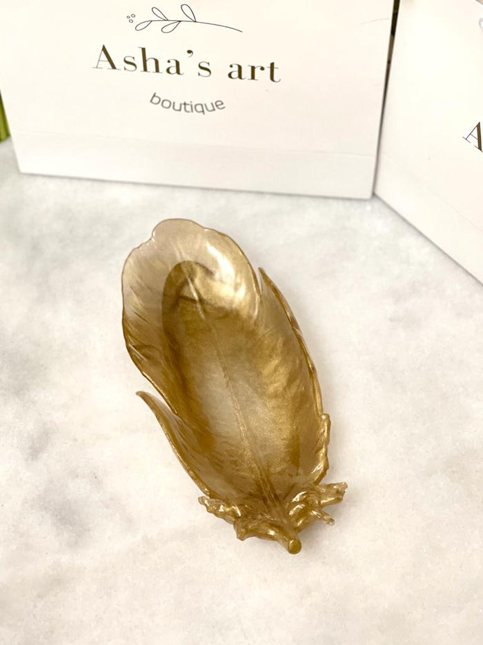 asha's Gold Feather Dish 25*10 Handmade from Resin