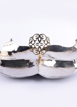 Copper Divided Platter with Centered Golden Handle 35 cm