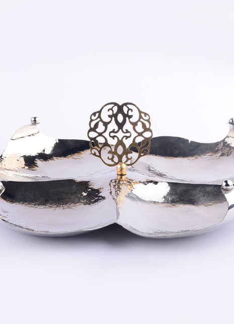 Copper Divided Platter with Centered Golden Handle 35 cm