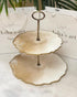 Asha’s Resin 2 Tier Cake Stand Off White with Gold Flakes Bottom 25 cm & Top 20 cm